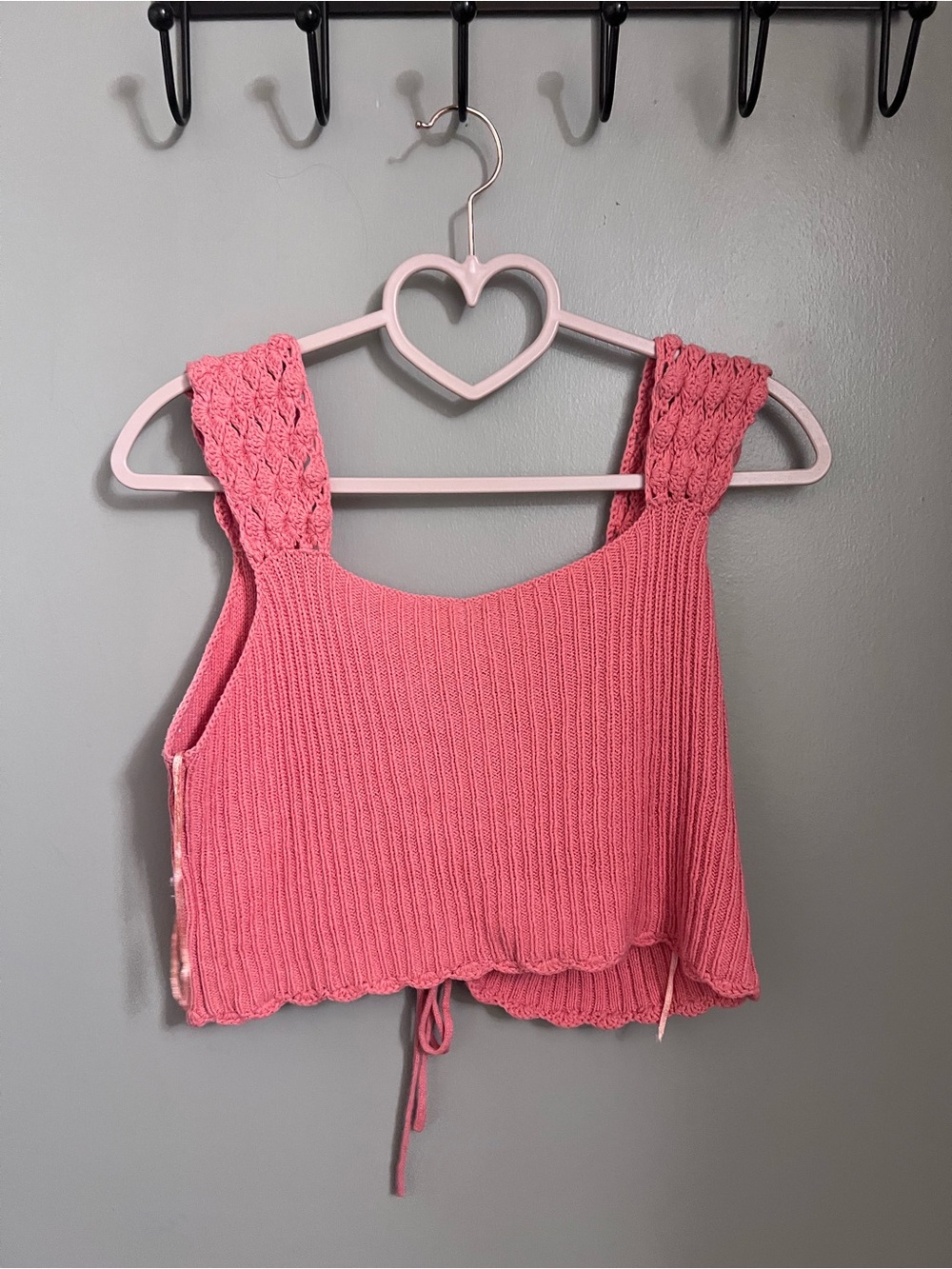 Pink Knit Crop Tank Top with Braided Straps